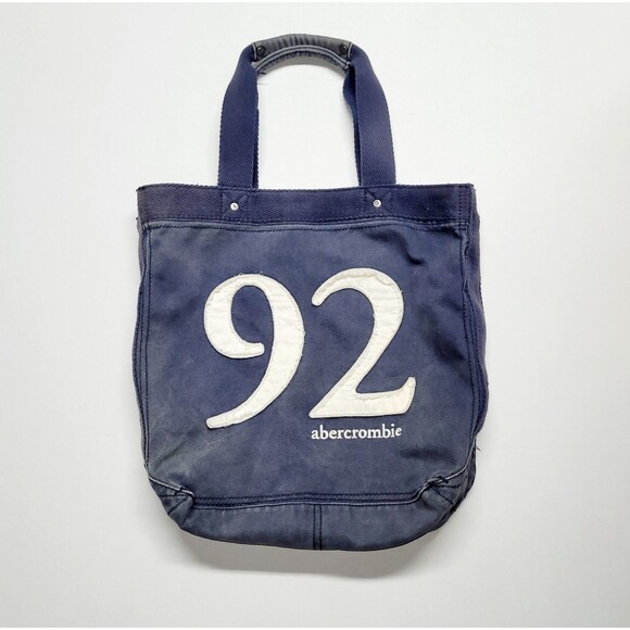 Abercrombie & Fitch Distressed Denim Blue Embroidered Tote Bag w Back Pocket - Picture 1 of 10
